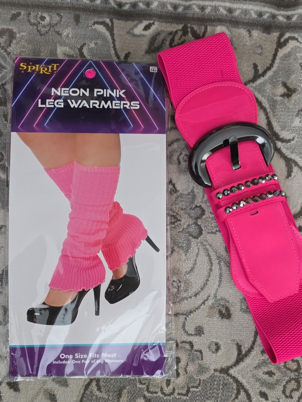 Spirit Neon Pink Leg Warmers & Stretch Belt with Decorative Buckle
